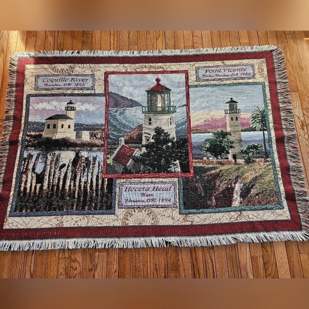 Goodwin Weavers Lighthouses Woven Tapestry Throw Blanket (approx. 65" x 45")